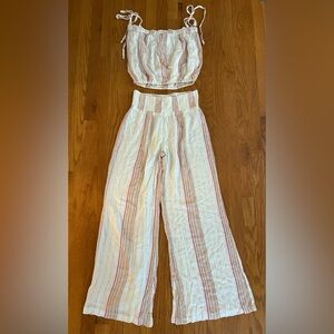 ELAN Striped Beach Coverup Set. Palazzo pants & top NWT Size Small